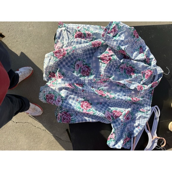 Tops - Vintage Cabrais Floral Gingham Blouse Cottagecore Prairie Button Top